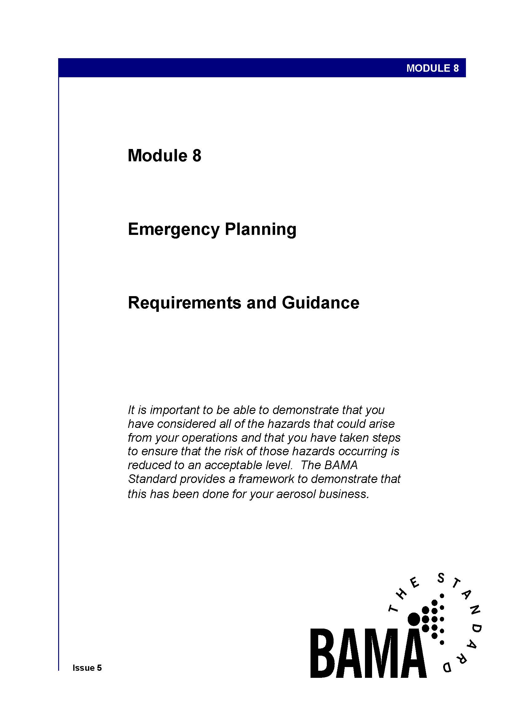 BAMA Standard Module 8 - Emergency Planning
